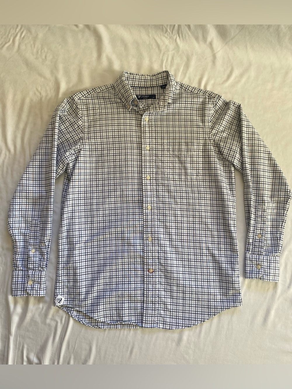 Daniel Cremieux Men’s White and Blue Windowpane Button-Down Shirt - Size S